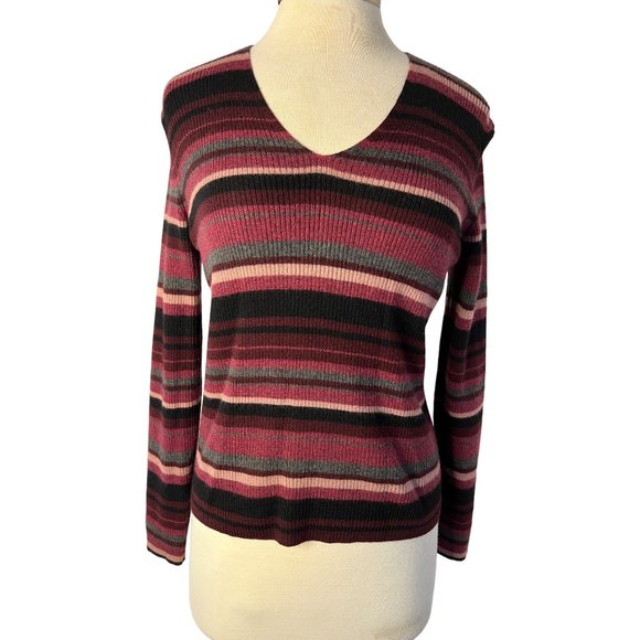 Valerie Stevens Separates Large Wool Sweater Purple Striped Long Sleeve FLAW - Picture 2 of 16